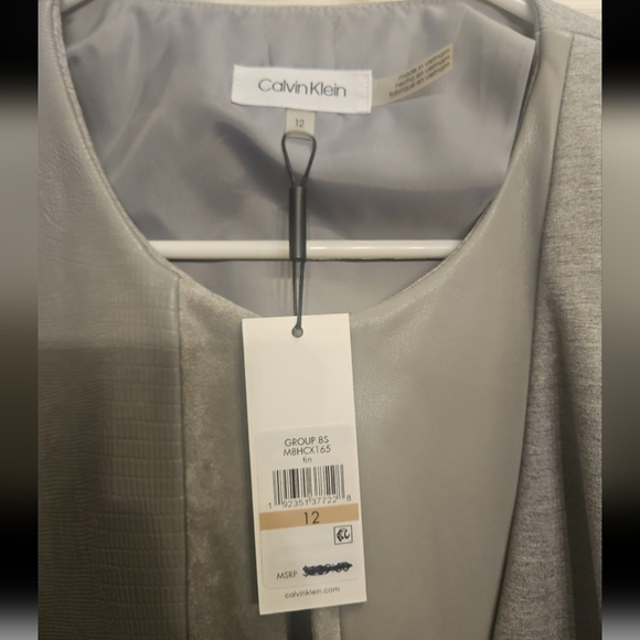 Calvin Klein chic Faux Suede Leather Paneled Blazer gray sz 12 NWT - Picture 3 of 6